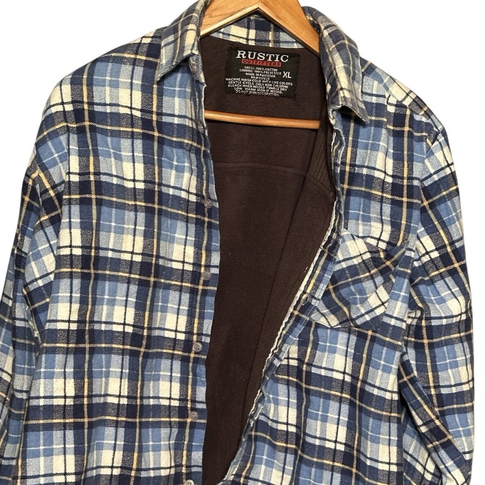 Rustic Outfitters Mens XL Blue Yellow Plaid Fleece Lined Flannel Shirt Jacket